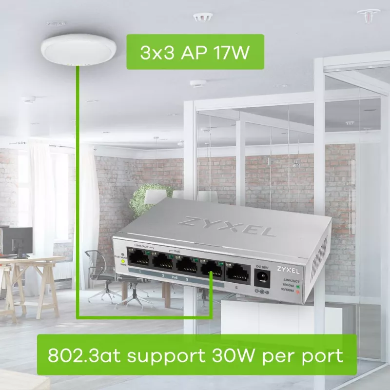 Zyxel GS1005HP hallitsematon Gigabit Ethernet (10/100/1000) Power over Ethernet (PoE) hopea