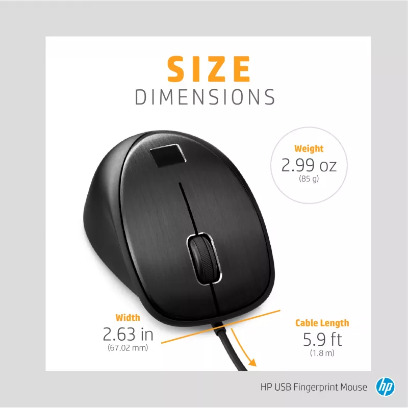 HP USB-sormenjälkihiiri, molempikätinen, USB Type-A, musta