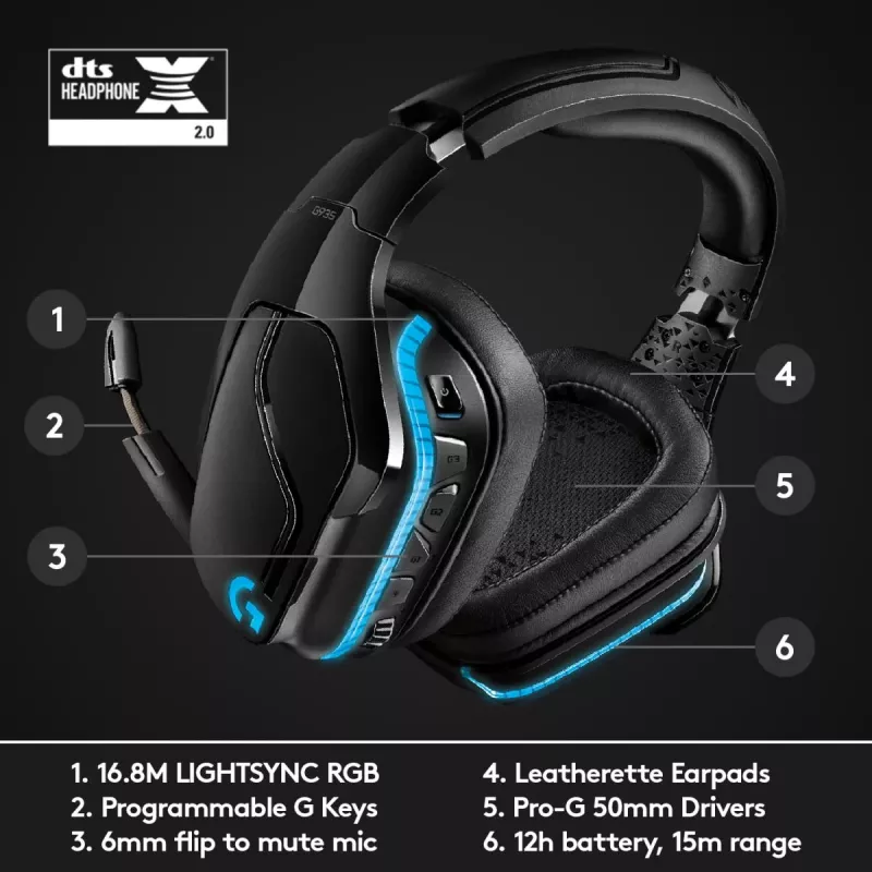 LOGITECH G935 langaton 7.1 Surround Sound Lightsync -pelikuuloke – 2,4 GHz