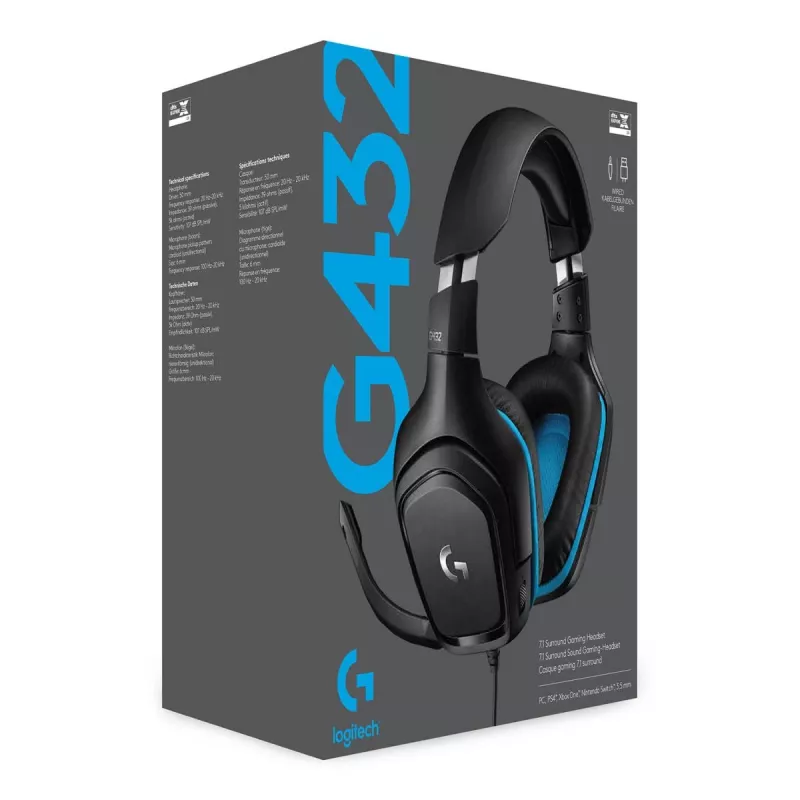 LOGITECH G432 - USB / 3.5mm - pelikuuloke - 7.1 Surround - sininen