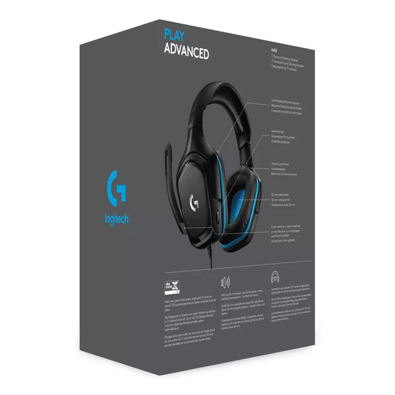 LOGITECH G432 - USB / 3.5mm - pelikuuloke - 7.1 Surround - sininen