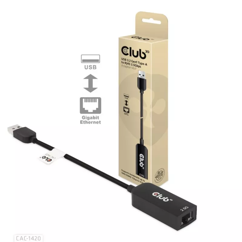 CLUB3D USB 3.2 Gen1 Type-A - RJ45 2.5Gbps -adapteri