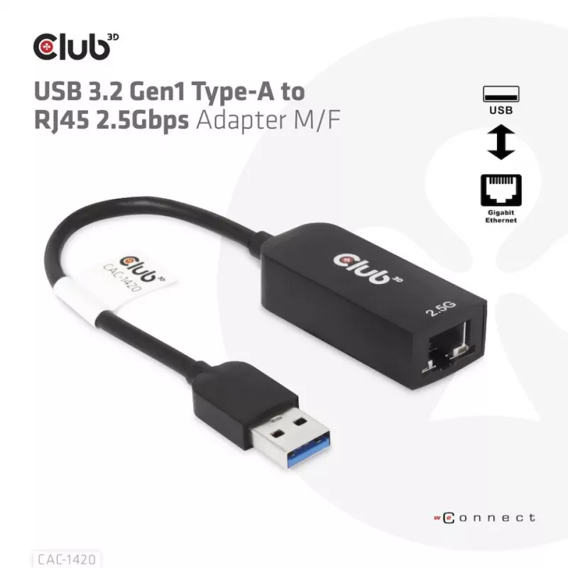 CLUB3D USB 3.2 Gen1 Type-A - RJ45 2.5Gbps -adapteri