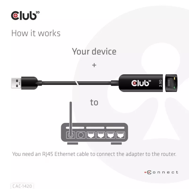 CLUB3D USB 3.2 Gen1 Type-A - RJ45 2.5Gbps -adapteri