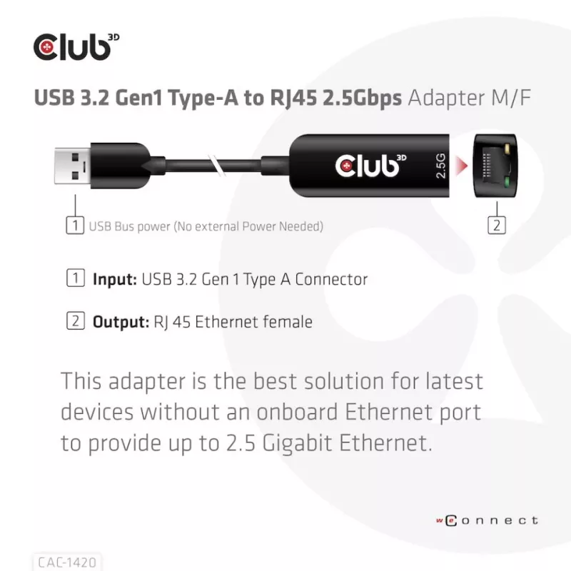 CLUB3D USB 3.2 Gen1 Type-A - RJ45 2.5Gbps -adapteri