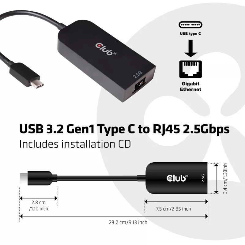CLUB3D USB 3.2 Gen1 Type-C - RJ45 2.5Gbps -adapteri