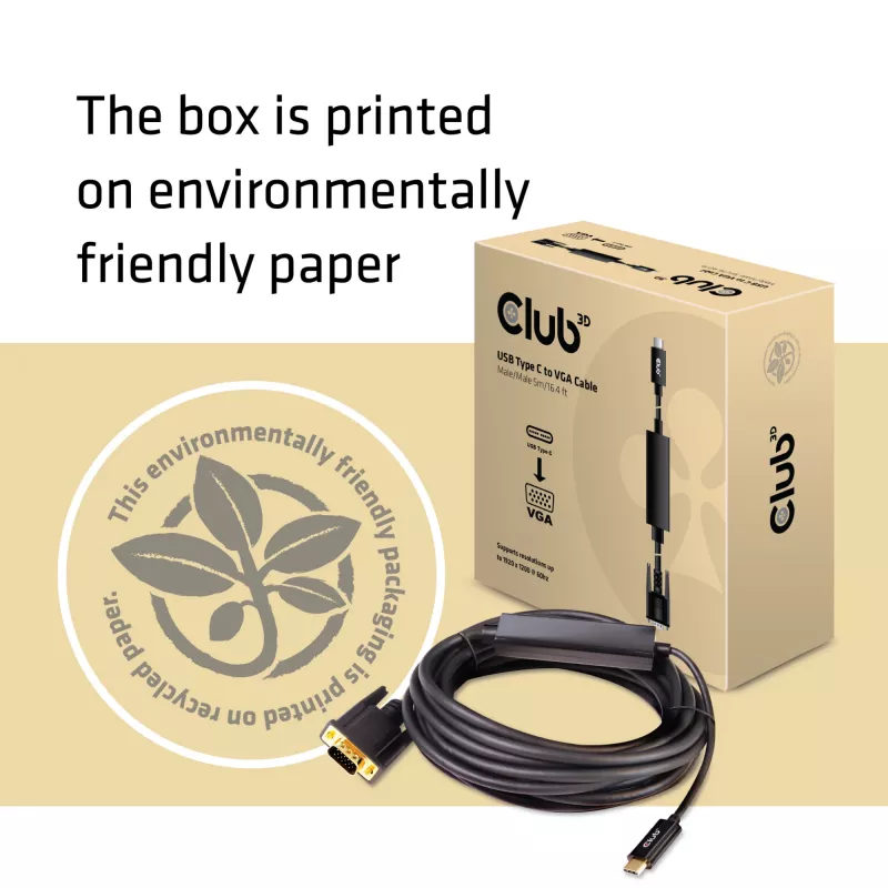 USB Type-C - VGA aktiivinen kaapeli M/M CLUB3D CAC-1512 5 m
