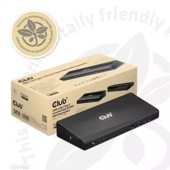 CLUB3D CSV-1562 on USB3.2 Gen1 Type-C universaali Triple 4K30Hz lataustelakka ja DisplayLink® sertifioitu. Universaali lataustelakka