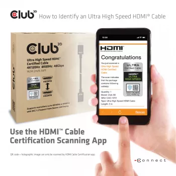 CLUB3D Ultra-High-Speed-HDMI 4K120Hz, 8K60Hz -kaapeli 48Gbps M/M 3 m/ 9.84ft