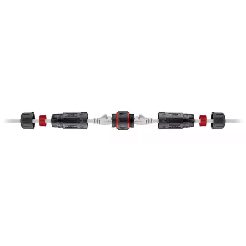 Goobay 79566 ulkokäyttöön tarkoitettu RJ45-liitin, CAT 6 STP, IP68, 2x RJ45-naaras, 12 cm, musta