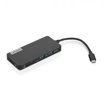 Lenovo GX90T77924 telakointiasema — USB-C-keskitin HDMI 1.4, 2×USB-A 3.2 Gen1, USB-2.0, microSD-kortinlukija, harmaa