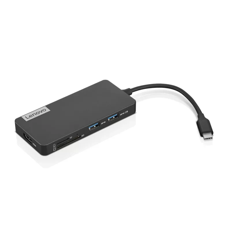 Lenovo GX90T77924 telakointiasema — USB-C-keskitin HDMI 1.4, 2×USB-A 3.2 Gen1, USB-2.0, microSD-kortinlukija, harmaa