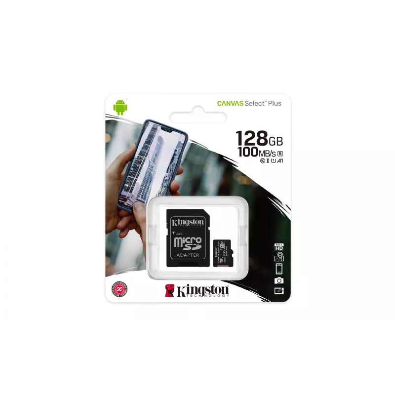 Flash-muisti Kingston Technology 128GB microSDXC UHS-I Canvas Select Plus 100R A1 C10