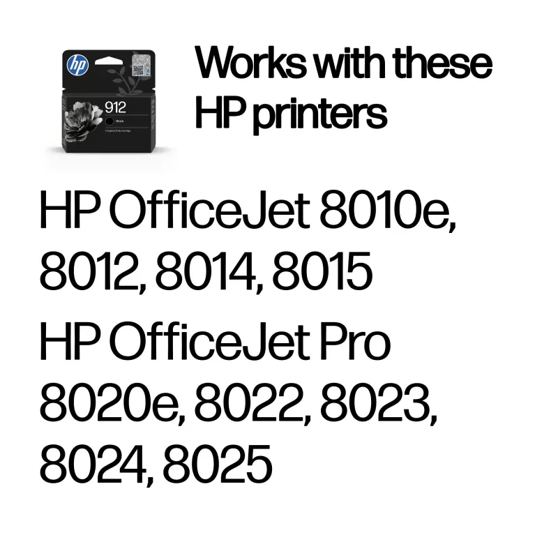HP 912 musta alkuperäinen mustekasetti, musta, 1 kpl, 250 sivua