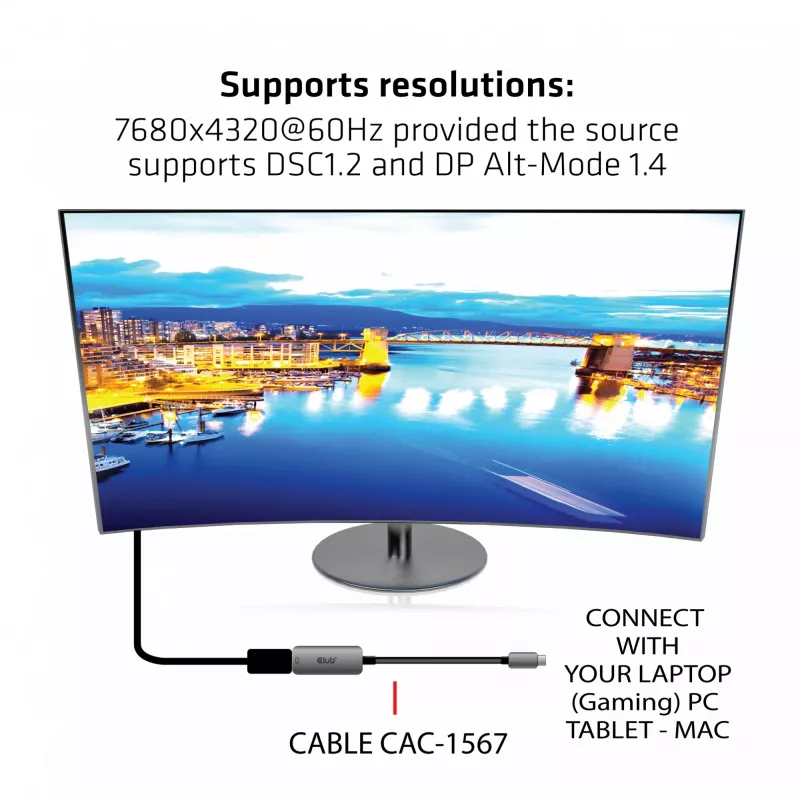 CLUB3D USB Type C - DisplayPort 1.4 8K60Hz HBR3 aktiivisovitin