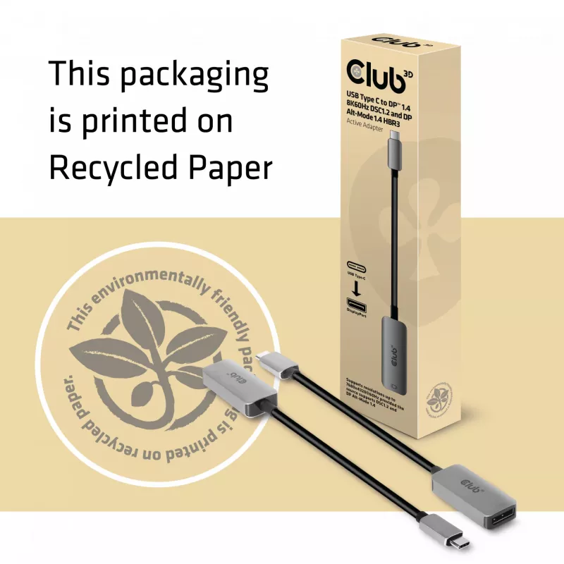 CLUB3D USB Type C - DisplayPort 1.4 8K60Hz HBR3 aktiivisovitin