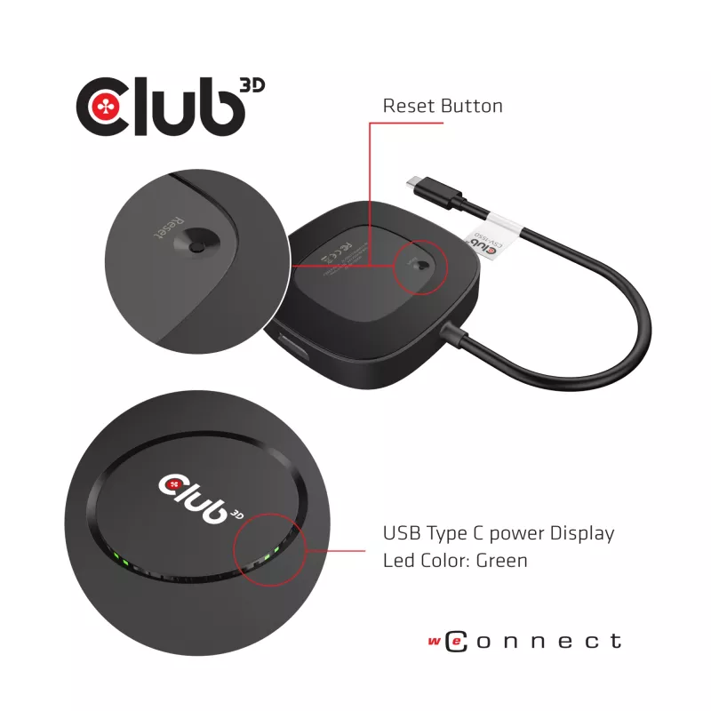 CLUB3D USB Type C 3.2 Gen 1 Multi Stream Transport (MST) -keskitin DisplayPort 1.4 kolmen näytön