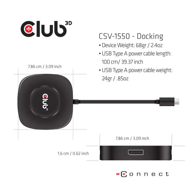 CLUB3D USB Type C 3.2 Gen 1 Multi Stream Transport (MST) -keskitin DisplayPort 1.4 kolmen näytön