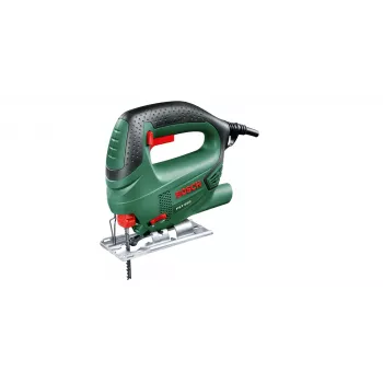 Pistosaha Bosch PST 650 — 500 W, 300 W antoteho, 65 mm leikkaussyvyys puuhun, 4 mm teräkseen, yläkahva, työkaluton teränvaihto