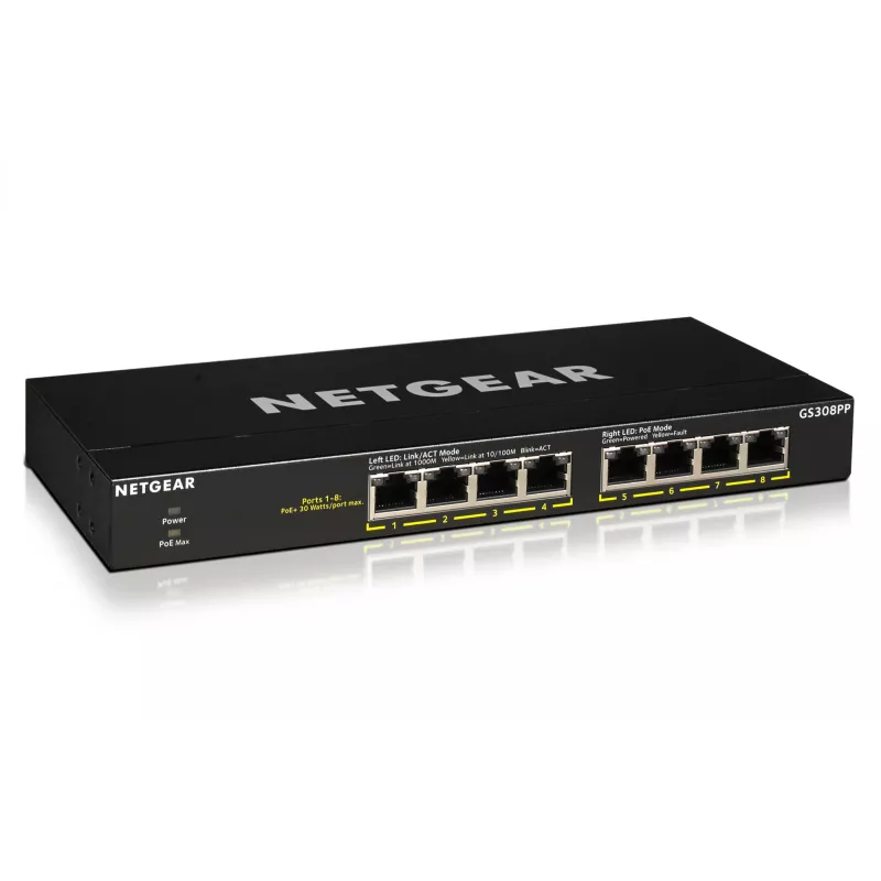 NETGEAR GS308PP hallitsematon gigabit Ethernet (10/100/1000) Power over Ethernet (PoE) musta
