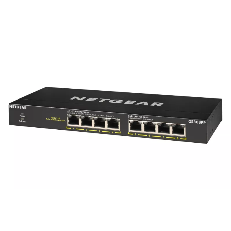 NETGEAR GS308PP hallitsematon gigabit Ethernet (10/100/1000) Power over Ethernet (PoE) musta