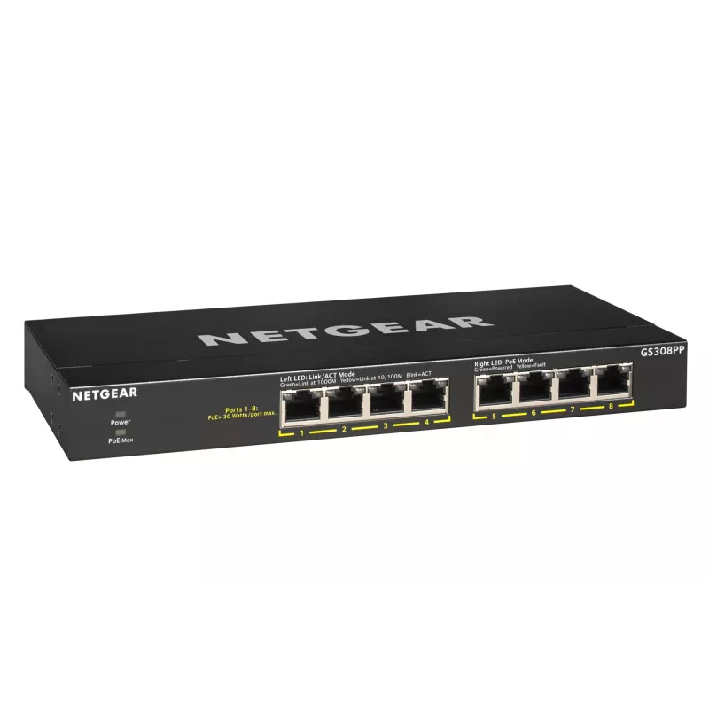NETGEAR GS308PP hallitsematon gigabit Ethernet (10/100/1000) Power over Ethernet (PoE) musta