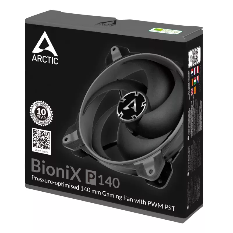 ARCTIC BioniX P140 (harmaa) – paineoptimoitu 140 mm:n pelituuletin PWM PST