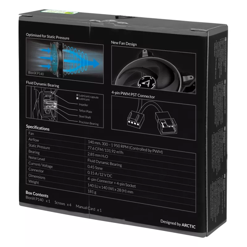 ARCTIC BioniX P140 (harmaa) – paineoptimoitu 140 mm:n pelituuletin PWM PST