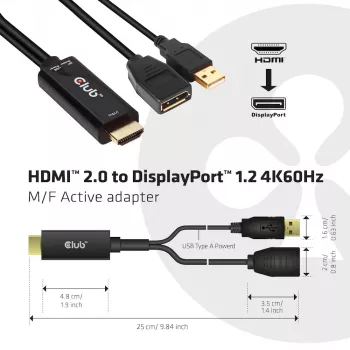 CLUB3D CAC-1331 videokaapeli-adapteri 0,25 m HDMI DisplayPort musta