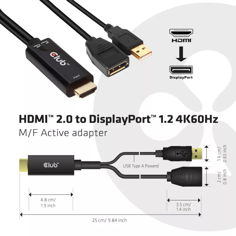 CLUB3D CAC-1331 videokaapeli-adapteri 0,25 m HDMI DisplayPort musta