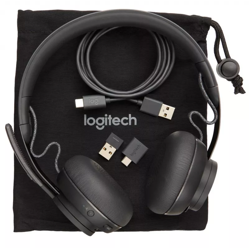 Logitech Zone Wireless MS 981-000854 Bluetooth-kuulokemikrofoni, korvan päällä, aktiivinen melunvaimennus, langaton Qi-lataus, Microsoft Teams, grafiitti