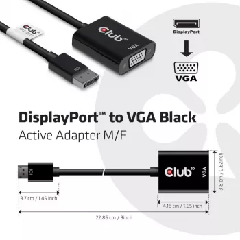 CLUB3D DisplayPort™ - VGA musta aktiivinen adapteri M/F