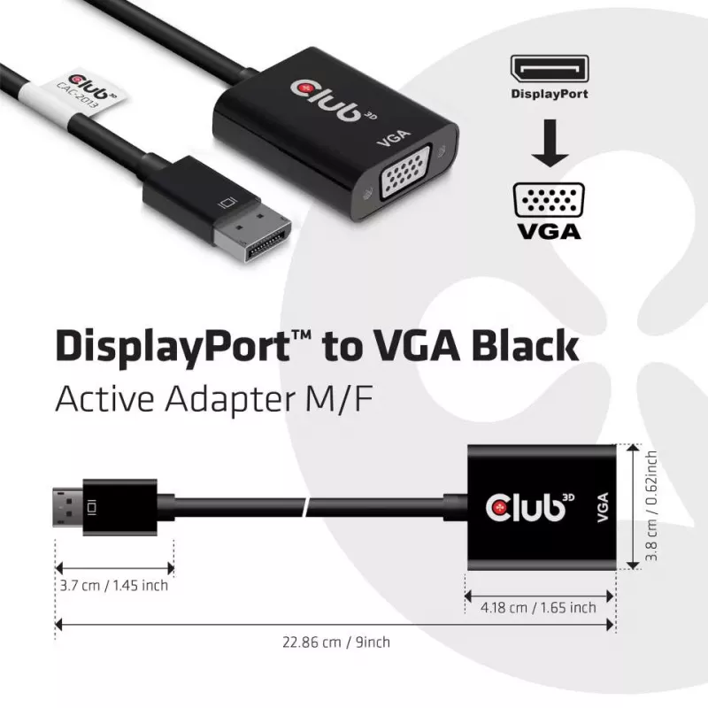 CLUB3D DisplayPort™ - VGA musta aktiivinen adapteri M/F
