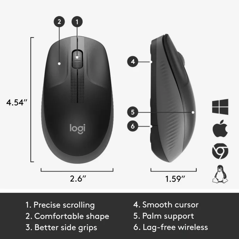 LOGITECH M190 Full-Size langaton hiiri Charcoal