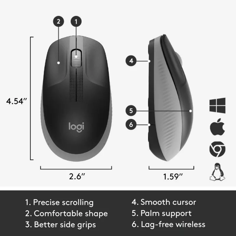 LOGITECH M190 Full-Size langaton hiiri keskiyönharmaa
