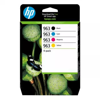 HP 963 4 kpl:n pakkaus musta/syaani/magenta/keltainen alkuperäiset mustepatruunat