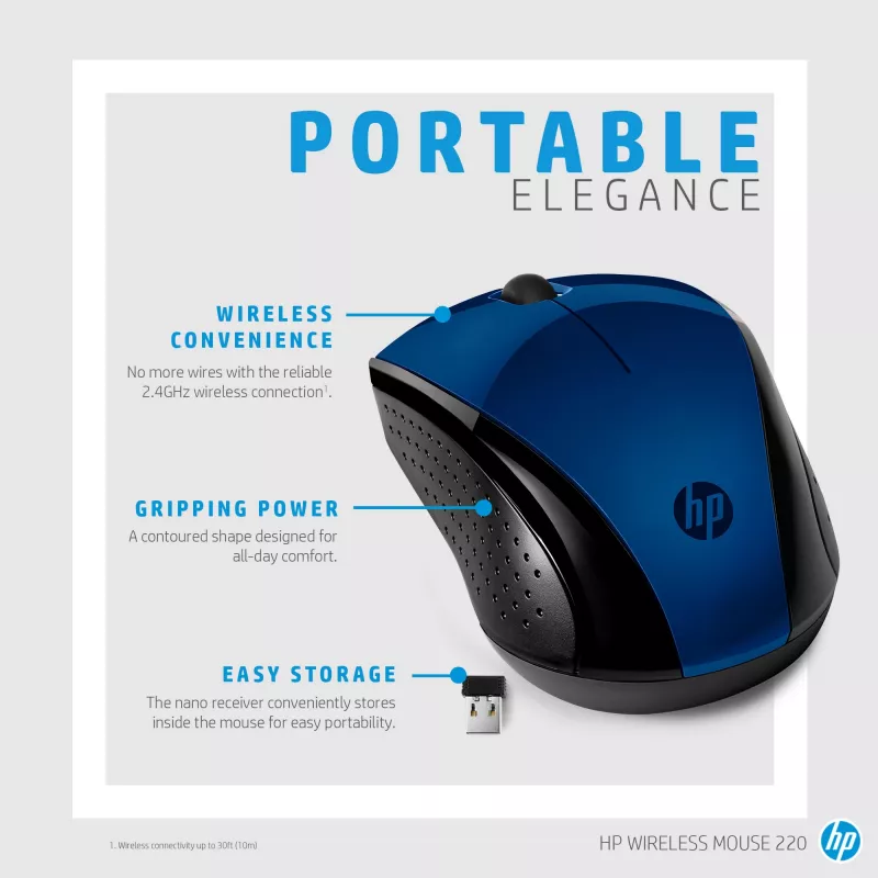 HP langaton hiiri 220 (Lumiere Blue), molempikätinen, RF Wireless, sininen