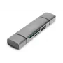 DIGITUS Combo -kortinlukija-keskitin (USB-C+USB 3.0) 1x SD, 1x MicroSD, 1x USB 3.0, harmaa