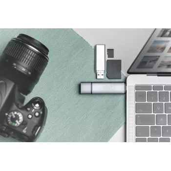 DIGITUS Combo -kortinlukija-keskitin (USB-C+USB 3.0) 1x SD, 1x MicroSD, 1x USB 3.0, harmaa