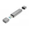 DIGITUS Combo -kortinlukija-keskitin (USB-C+USB 3.0) 1x SD, 1x MicroSD, 1x USB 3.0, harmaa