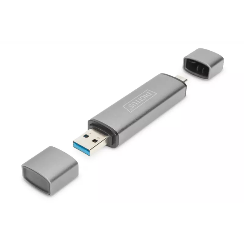 DIGITUS Combo -kortinlukija-keskitin (USB-C+USB 3.0) 1x SD, 1x MicroSD, 1x USB 3.0, harmaa