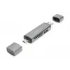 DIGITUS Combo -kortinlukija-keskitin (USB-C+USB 3.0) 1x SD, 1x MicroSD, 1x USB 3.0, harmaa
