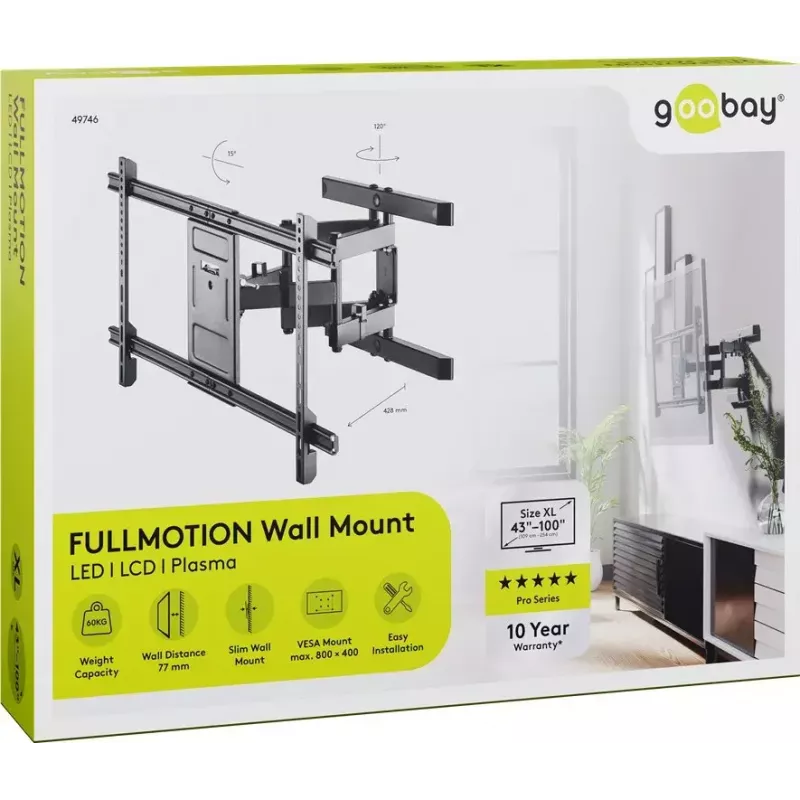 Goobay TV-seinäteline Pro FULLMOTION (XL) 60 kg 43–100