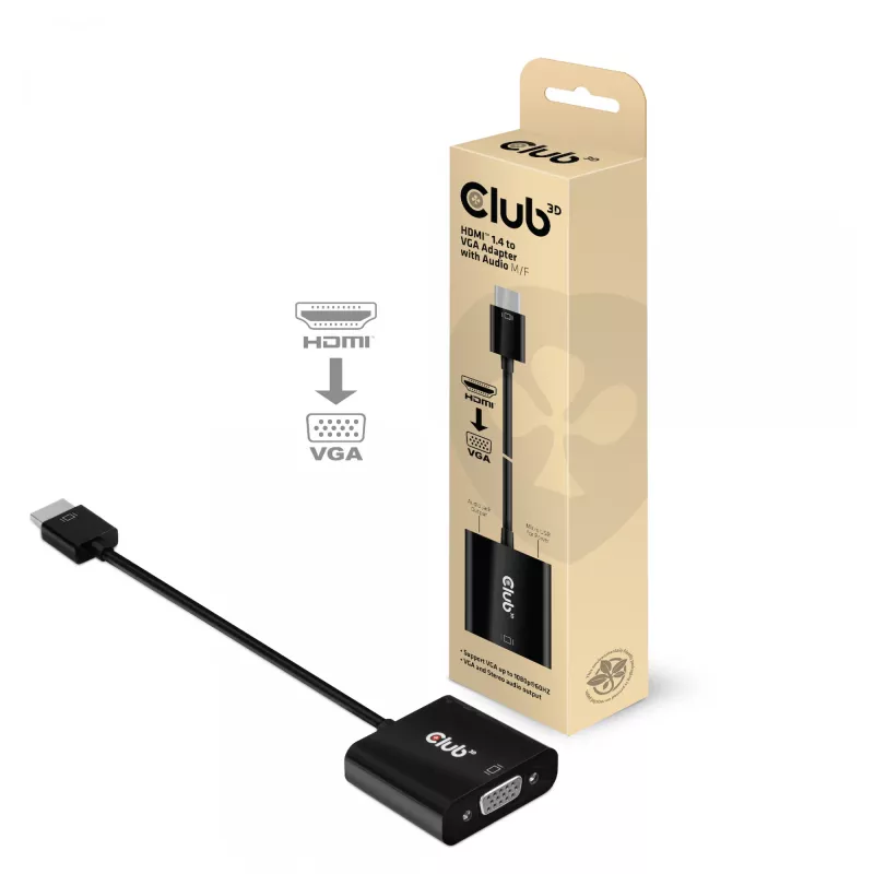 CLUB3D CAC-1302 videokaapelisovitin 0,5 m HDMI tyyppi A (Standard) VGA (D-Sub) musta
