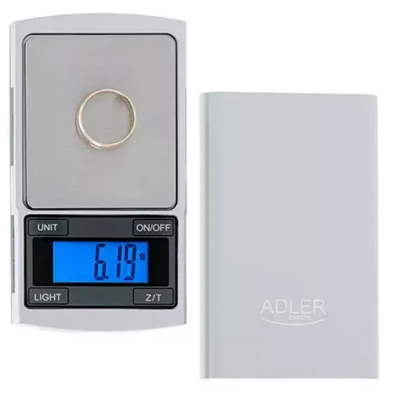 Adler AD 3168 tarkkuusvaaka, 100 g kapasiteetti, 0.01 g tarkkuus, hopea, kannettava