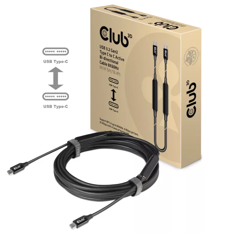 CLUB3D USB 3.2 Gen2 Type C to C Active Bi-directional kaapeli 8K60Hz M/M 5m/16.4ft