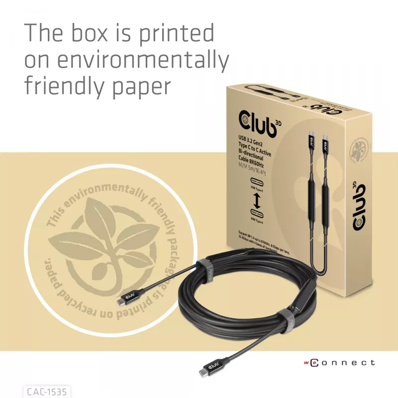 CLUB3D USB 3.2 Gen2 Type C to C Active Bi-directional kaapeli 8K60Hz M/M 5m/16.4ft