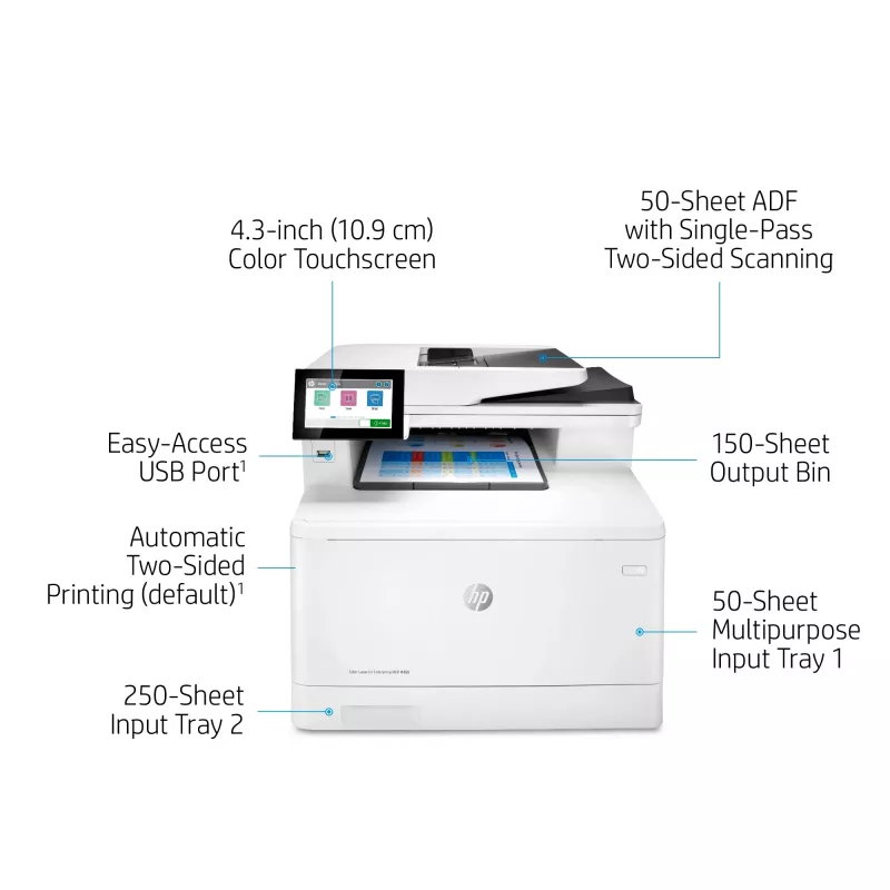 HP väri LaserJet Enterprise MFP M480f, laser, värilaser, 600 x 600 DPI, A4, suoratulostus, valkoinen, musta