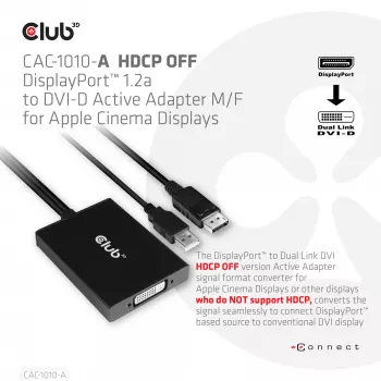 Aktiivisovitin DisplayPort - Dual Link DVI-D CLUB3D CAC-1010-A, DisplayPort - DVI-D + USB, 0,6 m