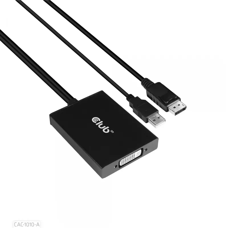 Club 3D CAC-1010-A aktiivinen DisplayPort – Dual Link DVI-D -sovitin, DisplayPort 1.2a, USB-virta, HDCP OFF, 0,6 m, musta